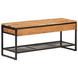 Berkfield Home Shoe Bench 110x35x45 cm Solid Wood Acacia & Iron in Brown - Size: 110 x 35 x 45 cm - thumbnail 9
