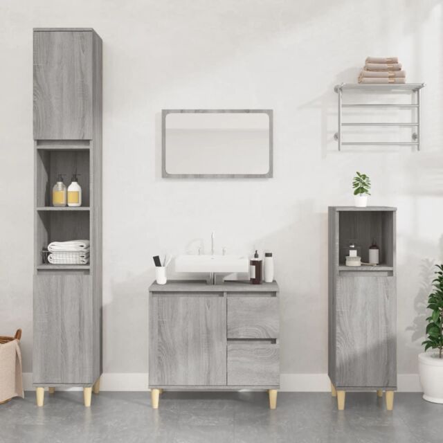 Berkfield Home 3 Piece Bathroom Cabinet Set Grey Sonoma Engineered Wood - image 1