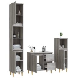 Berkfield Home 3 Piece Bathroom Cabinet Set Grey Sonoma Engineered Wood - thumbnail 4