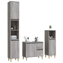 Berkfield Home 3 Piece Bathroom Cabinet Set Grey Sonoma Engineered Wood - thumbnail 3