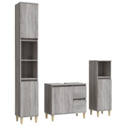 Berkfield Home 3 Piece Bathroom Cabinet Set Grey Sonoma Engineered Wood - thumbnail 2