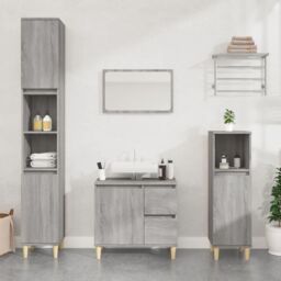 Berkfield Home 3 Piece Bathroom Cabinet Set Grey Sonoma Engineered Wood - thumbnail 1