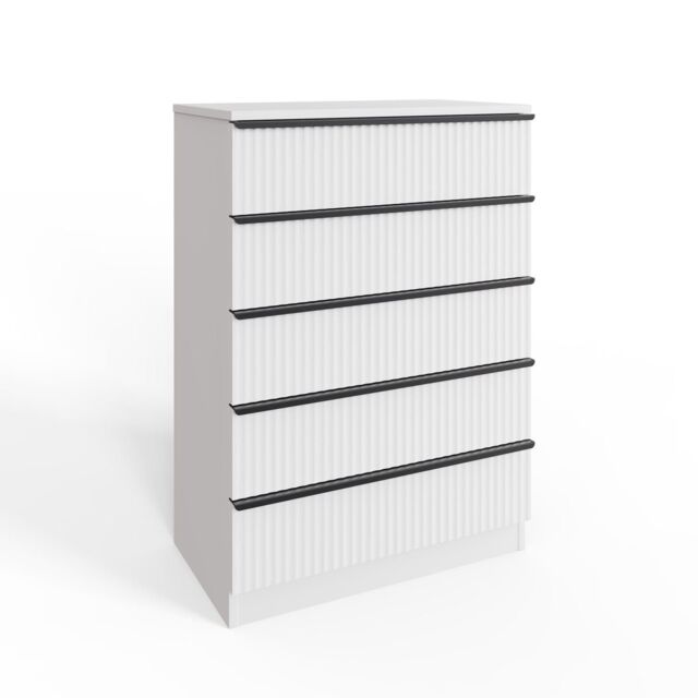FWStyle White 5 Drawer Chest Of Drawers Scalloped Ripple Effect Tall Slim - image 1