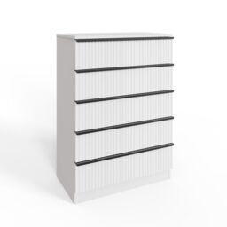 FWStyle White 5 Drawer Chest Of Drawers Scalloped Ripple Effect Tall Slim - thumbnail 1