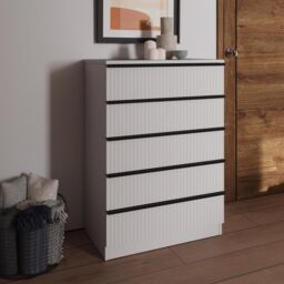 FWStyle White 5 Drawer Chest Of Drawers Scalloped Ripple Effect Tall Slim - thumbnail 2