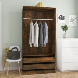 Berkfield Home Wardrobe Smoked Oak 100x50x200 cm Engineered Wood in Brown - Size: 100 x 50 x 200 cm