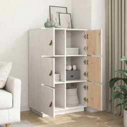 Berkfield Home Highboard White 67x40x108.5 cm Solid Wood Pine - thumbnail 4