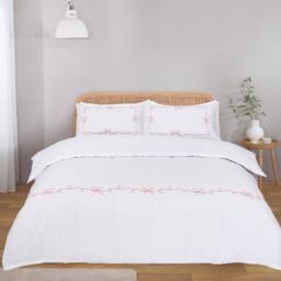 Rapport Home Embroidered Bows Poly-cotton Duvet Cover Set with Pillowcase - Size: Super King - thumbnail 1