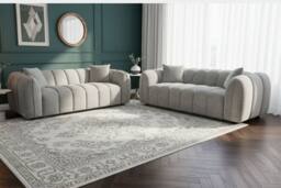 Stratus Interiors Venice Chunky Panel Sofa Set - Durable Living Room Sofa in Silver