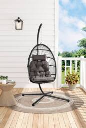 H&O Direct Freestanding Hanging Chair with Stand & Cushion in Black - thumbnail 1