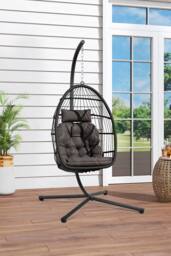 H&O Direct Freestanding Hanging Chair with Stand & Cushion in Black - thumbnail 2