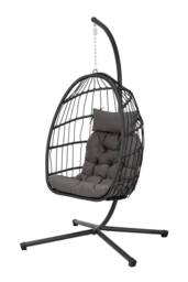 H&O Direct Freestanding Hanging Chair with Stand & Cushion in Black - thumbnail 4
