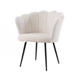 Home Source Boucle Fabric Scallop Shell Chair Wing Back Armchair Sofa Gold Legs in White - thumbnail 6