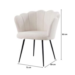 Home Source Boucle Fabric Scallop Shell Chair Wing Back Armchair Sofa Gold Legs in White - thumbnail 7