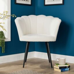 Home Source Boucle Fabric Scallop Shell Chair Wing Back Armchair Sofa Gold Legs in White - thumbnail 3