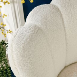 Home Source Boucle Fabric Scallop Shell Chair Wing Back Armchair Sofa Gold Legs in White - thumbnail 5