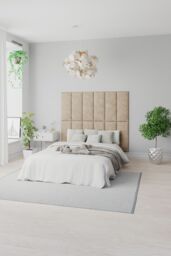 Aspire EasyMount Wall Mounted Upholstered Panels, Modular DIY Headboard in Kimiyo Linen Fabric (Pack of 8) in Beige
