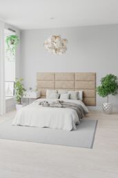 Aspire EasyMount Wall Mounted Upholstered Panels, Modular DIY Headboard in Kimiyo Linen Fabric (Pack of 8) in Beige - thumbnail 3