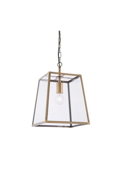 Netlighting Hurst Single Pendant Light Matt Antique Brass Plate Clear Glass in Gold - image 1