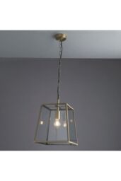 Netlighting Hurst Single Pendant Light Matt Antique Brass Plate Clear Glass in Gold - thumbnail 2