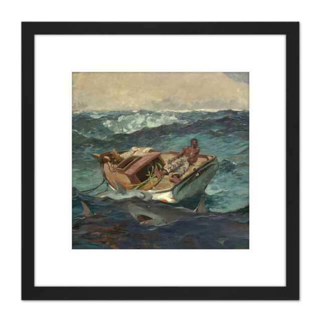 Artery8 Homer The Gulf Stream Painting 8X8 Inch Square Wooden Framed Wall Art Print Picture with Mount in Black - image 1
