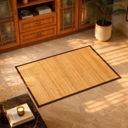 KORVIXA Natural Bamboo Floor Mat with Dark Border in Brown - Size: 100 cm diameter - thumbnail 1