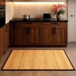 KORVIXA Natural Bamboo Floor Mat with Dark Border in Brown - Size: 100 cm diameter - thumbnail 3