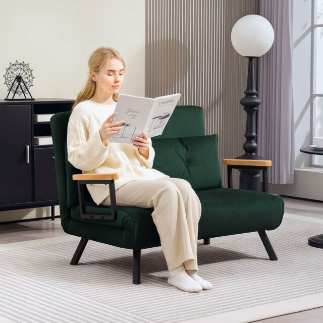 HOMCOM Click Clack 2 Seater Sofa Bed for Living Room, Guest Room in Green - image 1