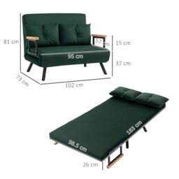 HOMCOM Click Clack 2 Seater Sofa Bed for Living Room, Guest Room in Green - thumbnail 3