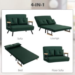 HOMCOM Click Clack 2 Seater Sofa Bed for Living Room, Guest Room in Green - thumbnail 4