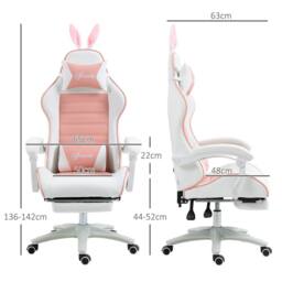 STILVORA Pink Chair with Reclining Back, Footrest & Bunny Ears - thumbnail 3