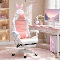 STILVORA Pink Chair with Reclining Back, Footrest & Bunny Ears