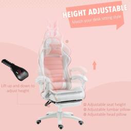 STILVORA Pink Chair with Reclining Back, Footrest & Bunny Ears - thumbnail 6