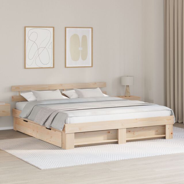 Berkfield Home with Drawer with Headboard with Storage Brown 200 x 200 cm Solid pine wood - image 1