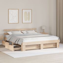 Berkfield Home with Drawer with Headboard with Storage Brown 200 x 200 cm Solid pine wood - thumbnail 5