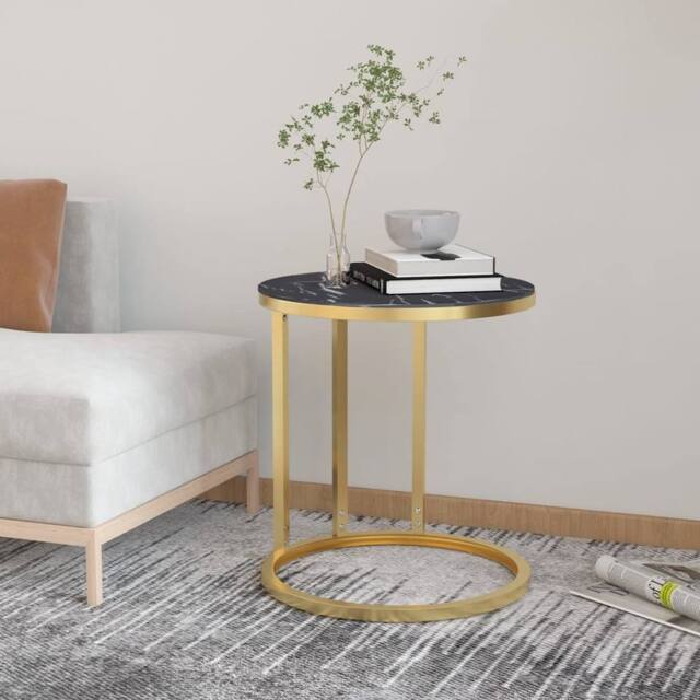 Berkfield Home Side Table Gold & Black Marble 45 cm Tempered Glass - image 1