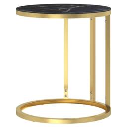 Berkfield Home Side Table Gold & Black Marble 45 cm Tempered Glass - thumbnail 3