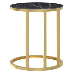 Berkfield Home Side Table Gold & Black Marble 45 cm Tempered Glass - thumbnail 4