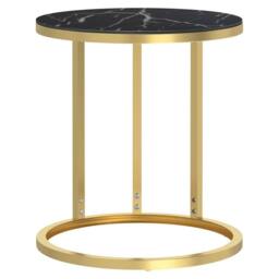 Berkfield Home Side Table Gold & Black Marble 45 cm Tempered Glass - thumbnail 2