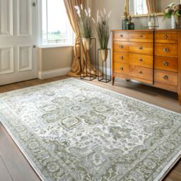 Kukoon Green Beige Traditional Floral Oriental Style Fireside Living Room Rug - Size: 60 cm x 240 cm - thumbnail 6