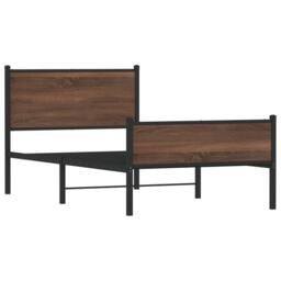 Berkfield Home Metal Bed Frame without Mattress Brown Oak 107x203 cm - thumbnail 1
