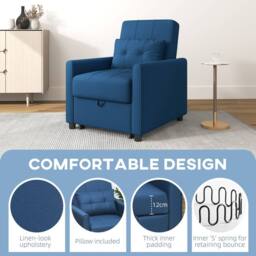 Wyld Haus Haso Linen Look Dark Blue Single Sleeper Chair - thumbnail 5