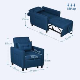 Wyld Haus Haso Linen Look Dark Blue Single Sleeper Chair - thumbnail 4