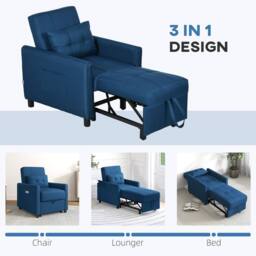 Wyld Haus Haso Linen Look Dark Blue Single Sleeper Chair - thumbnail 7