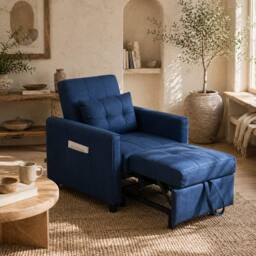 Wyld Haus Haso Linen Look Dark Blue Single Sleeper Chair - thumbnail 1