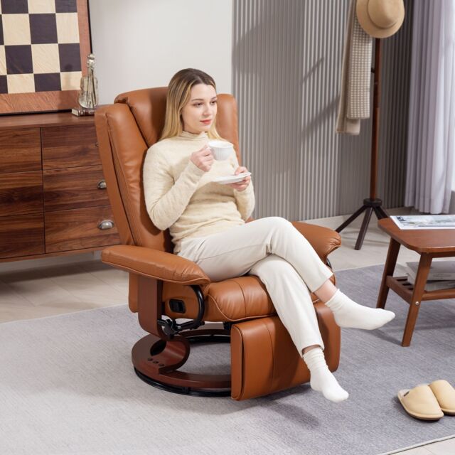HOMCOM PU Leather Reclining Armchair with Footrest for Living Room in Brown - image 1