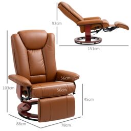 HOMCOM PU Leather Reclining Armchair with Footrest for Living Room in Brown - thumbnail 3