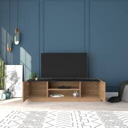 BIMOSSA Wooden TV Stand 150 cm Modern Small TV Unit for 65 Inch TVs, TV Cabinet w/ Storage & Cable Management, Media Console for Living Room - thumbnail 5