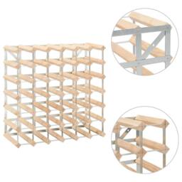 Berkfield Home Modern Wine Rack for 42 Bottles Solid Pinewood in Beige - thumbnail 4