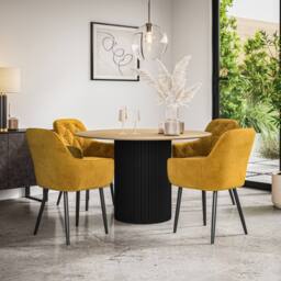 More4Homes Arlo Oak Table Top W Black Legs + Anika Velvet Dining Chair Set Of 4 in Mustard